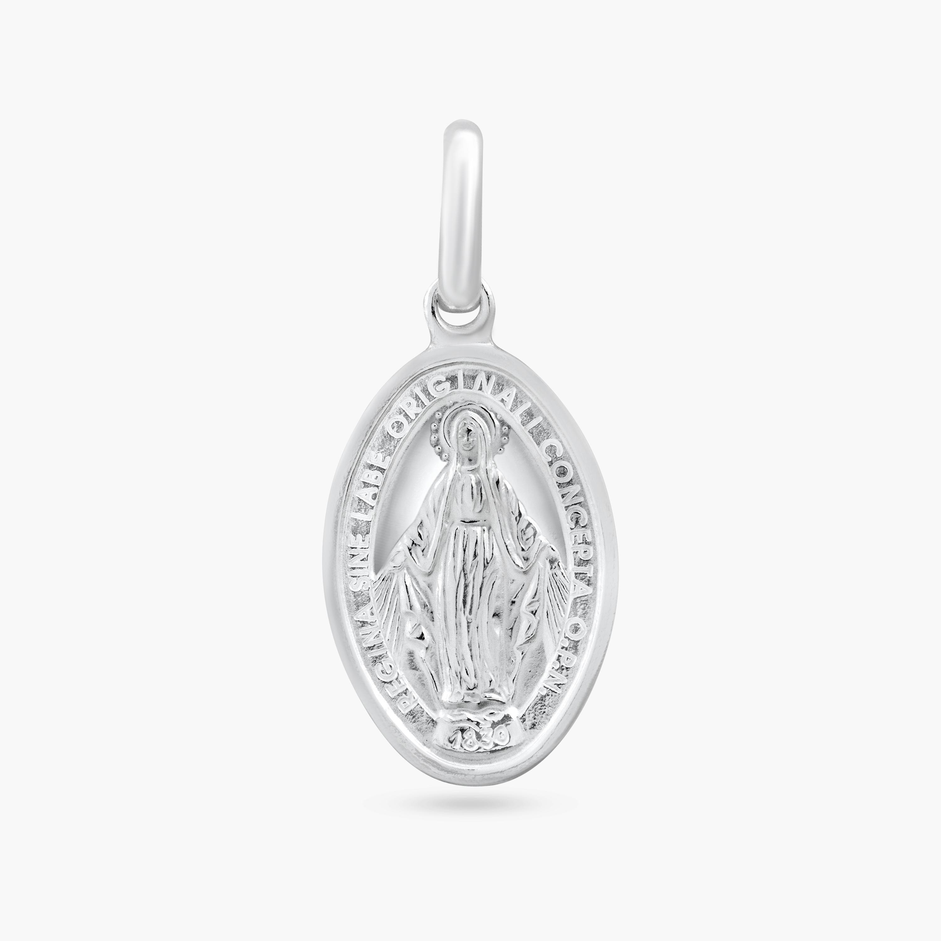 Rhodium Plated 925 Sterling Silver Our Lady of Grace Regina Sine Labe Originali Concepta Medium - ARP00049