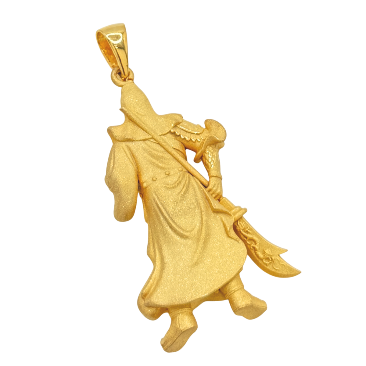 Standing God of War gold pendant, reverse view