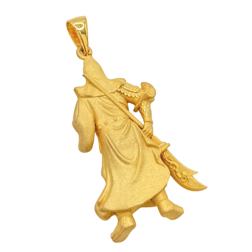 Standing God of War gold pendant, reverse view