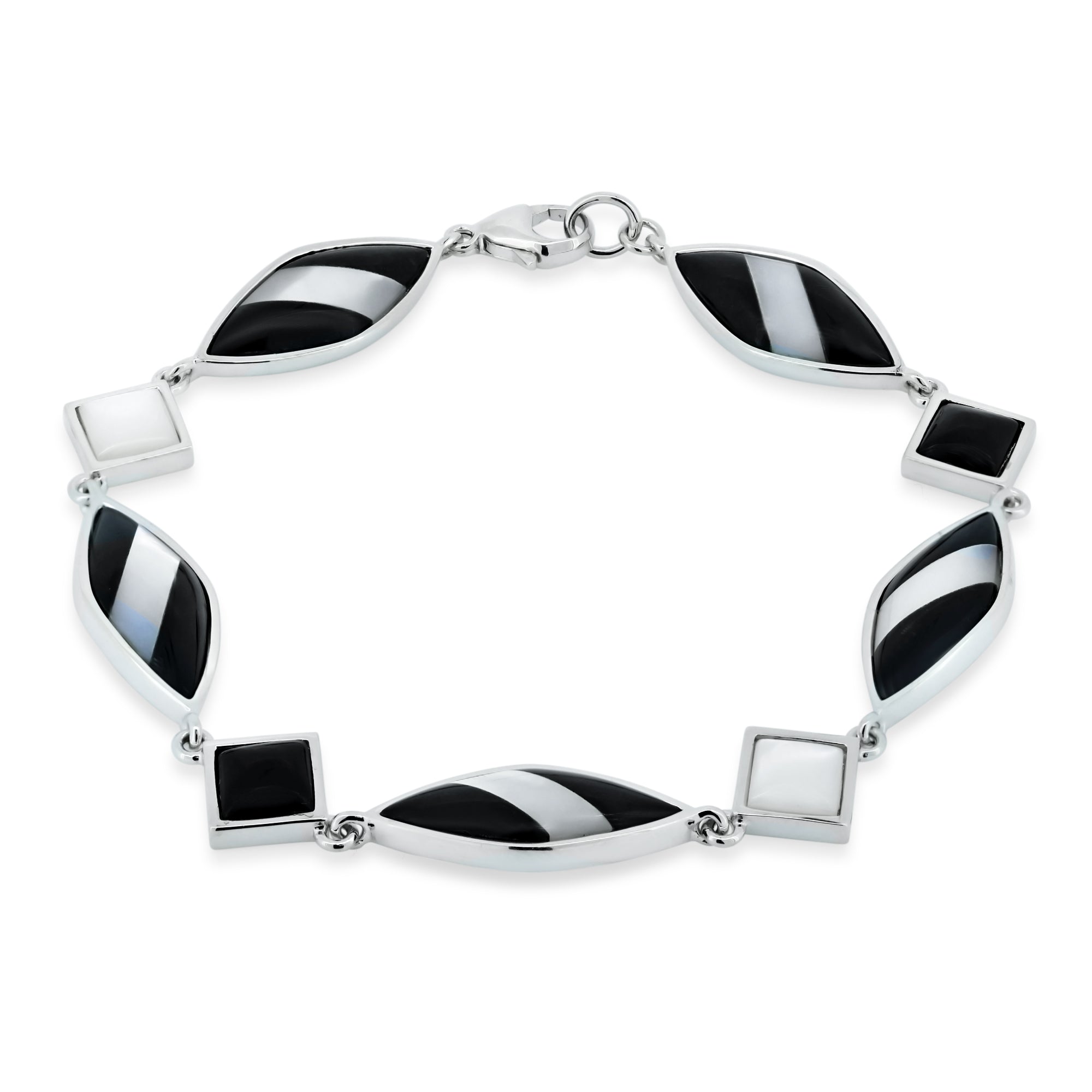 Silver 925 Rhodium Plated Black and White Bracelet - BGB00062