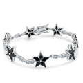 Silver 925 Rhodium Plated Black Star and Clear Marquis CZ Bracelet - BGB00098