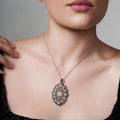 Silver 925 Marcasite Pearl Rhodium Plated Oval Pendant Necklace - BGP00142