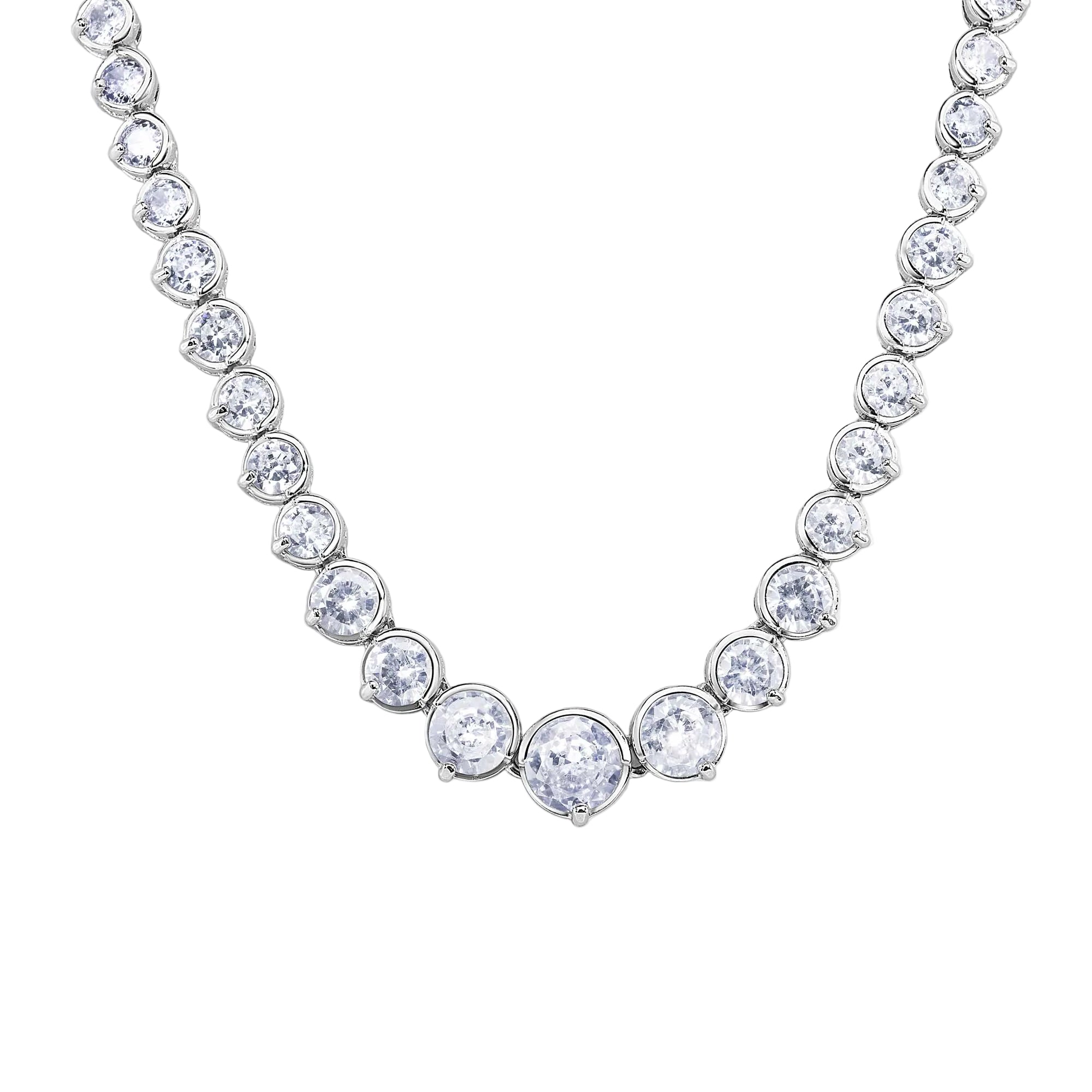 Silver 925 Rhodium Plated Chain CZ Tennis Necklace - BGP00451