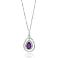 Rhodium Plated 925 Sterling Silver Open Purple Teardrop Center CZ Necklace - BGP00667