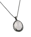 Silver 925 Black Rhodium Plated CZ Center Pearl Necklace - BGP00708