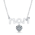 Rhodium Plated 925 Sterling Silver Mom Heart CZ Necklace - BGP01478