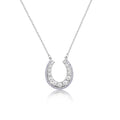 Rhodium Plated 925 Sterling Silver Horseshoe Pearl Clear CZ Necklace - BGP01487