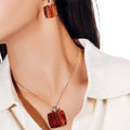 Silver 925 Rhodium Plated Sandstone Square Stud Earring and Necklace Set - BGS00123