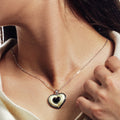 Silver 925 Rhodium Black Rhodium and Gold Plated Heart Black CZ Stud Earring and Necklace Set - BGS00126