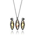 Silver 925 Black Rhodium Plated Champagne and Clear Marquise Shaped CZ Stud Earring and Necklace Set - BGS00309