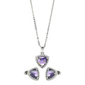 Rhodium Plated 925 Sterling Silver Cushion Triangle Purple CZ Set - BGS00328