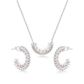 Rhodium Plated 925 Sterling Silver Multi Beaded Pearl Semi Hoop Matching Set - BGS00625