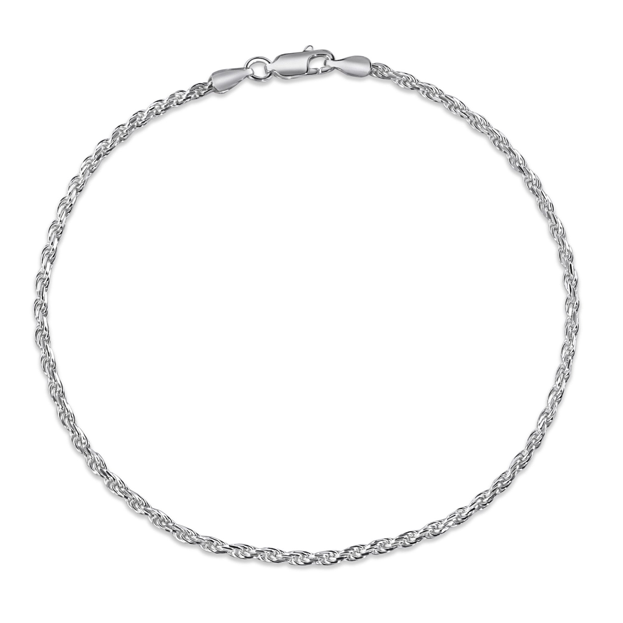 925 Sterling Silver Diamond Cut High Polished Rope 050 Anklets 2.5mm - CHA525