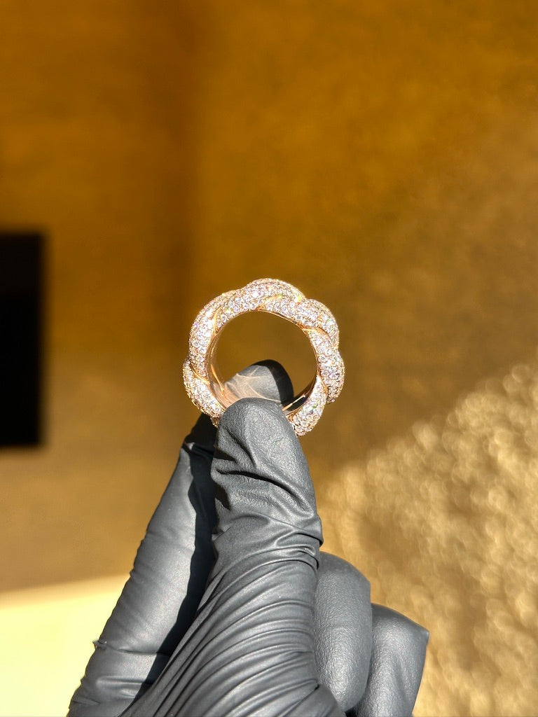 Chunky Diamond Cuban Ring, heavy Cuban link band with a smooth polished inner band