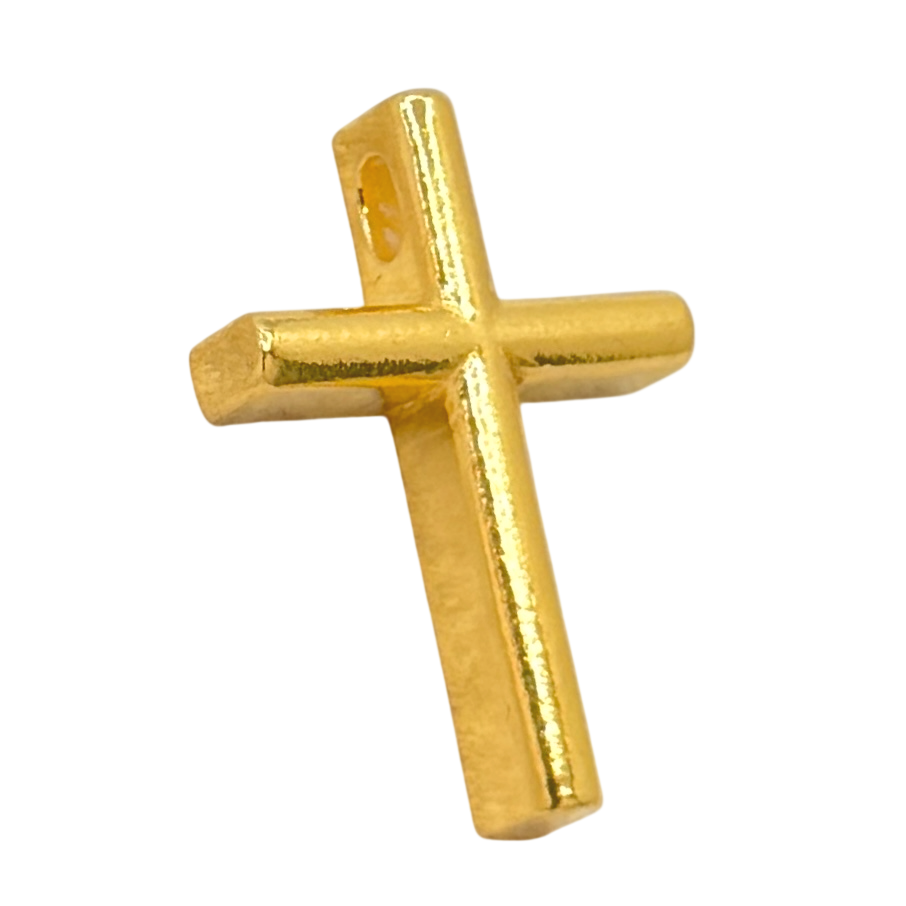 Solid gold Simple Cross with Hidden Bail Pendant, rounded arms with a drilled hidden bail