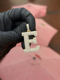 Diamond Block E pendant in yellow gold, the letter fully pave-set in double rows of round diamonds