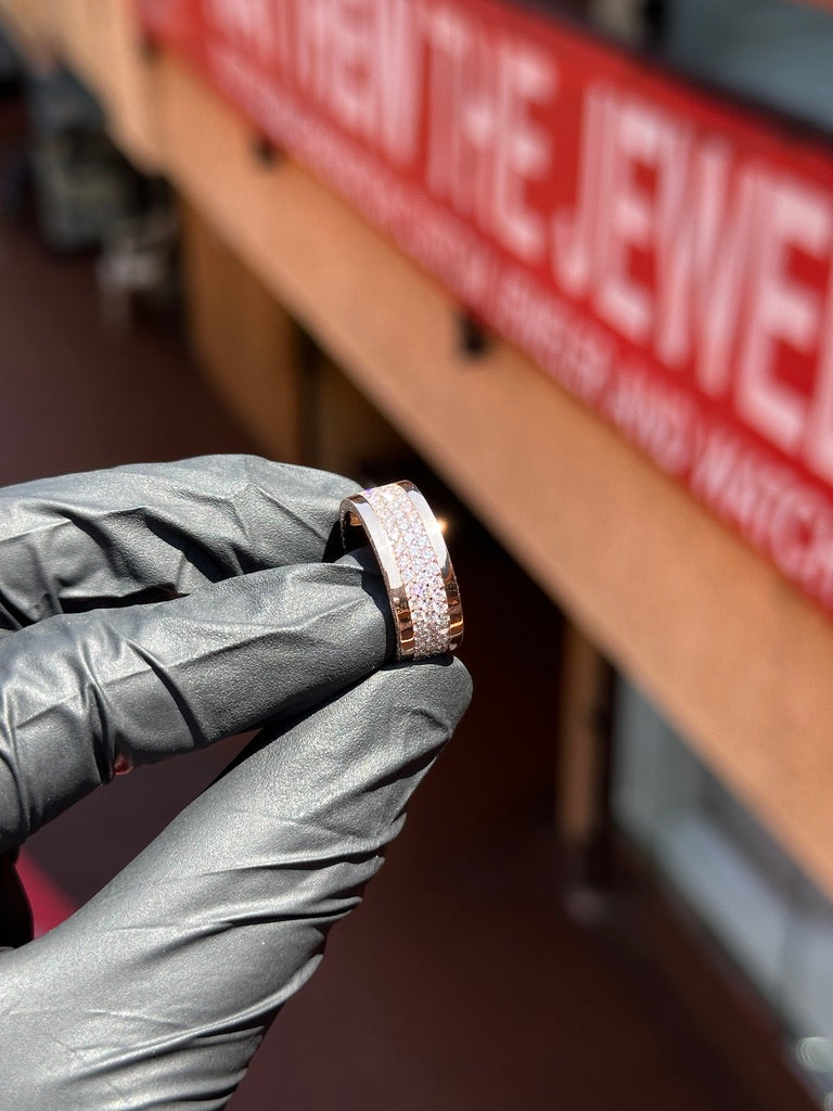 Diamond Channel Ring showing the high-polished rails framing the channel-set diamonds