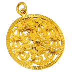 Solid gold Large 9 Dragons Circle Pendant, 91mm pierced openwork disc with nine dragons in a pinwheel