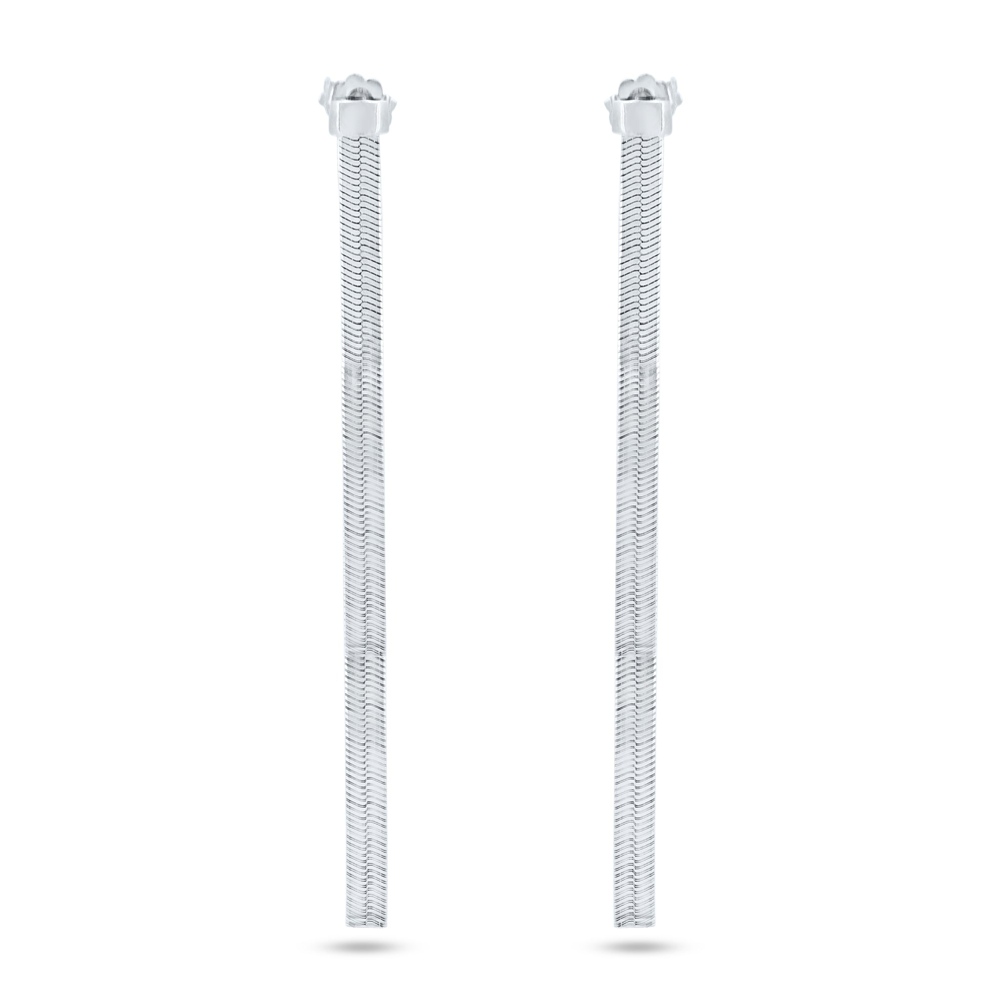 Rhodium Plated 925 Sterling Silver Herringbone Dangling Stud Earrings - ECE00065RH