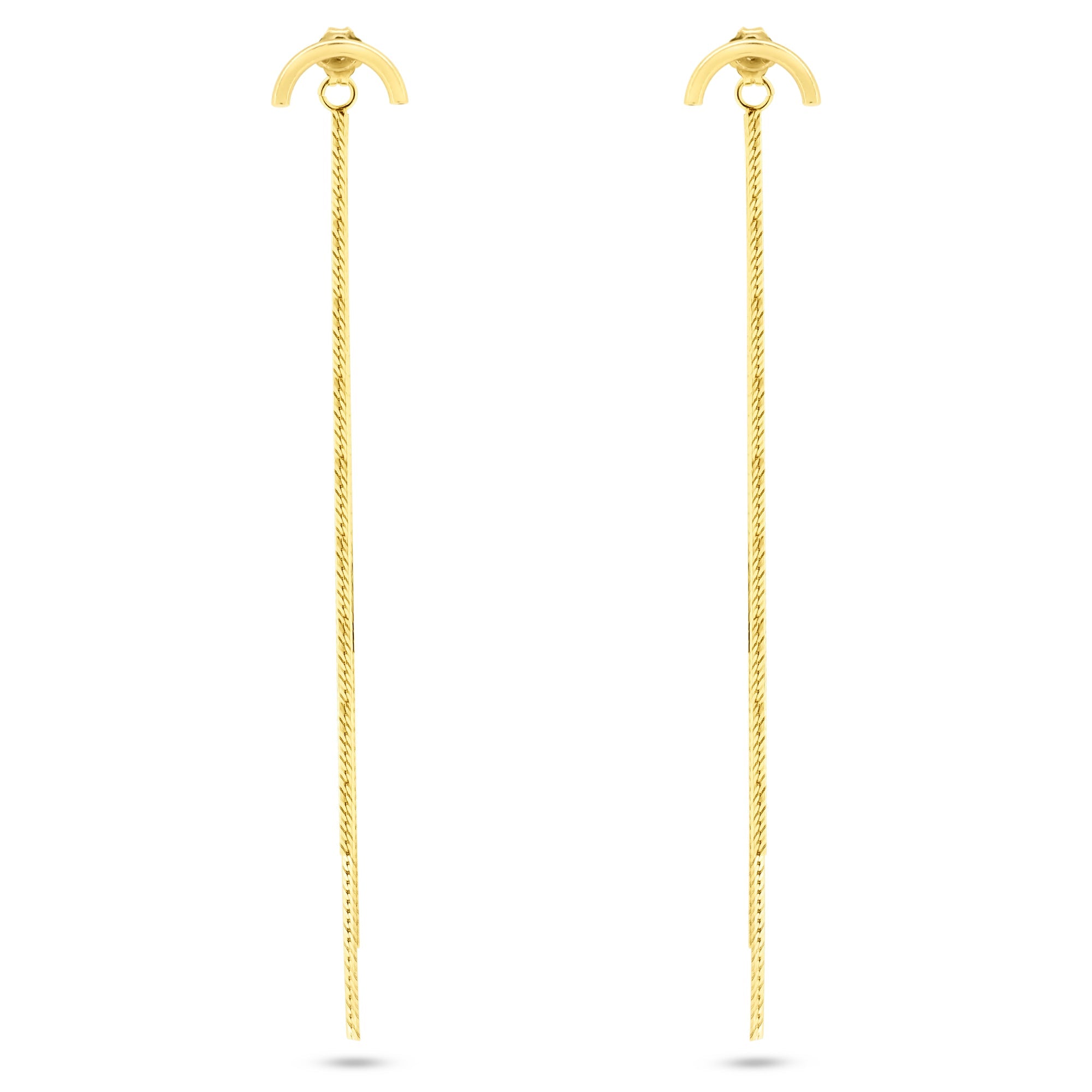 Gold Plated 925 Sterling Silver Multi Herringbone Dangling Crescent Stud Earrings - ECE00066GP