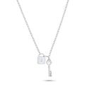 Rhodium Plated 925 Sterling Silver Love Key and Lock Necklace - ECN00070RH