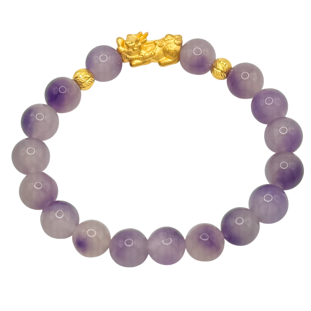 24K Yellow Gold Pi Xiu Purple Gradient Jade Bead Bracelet