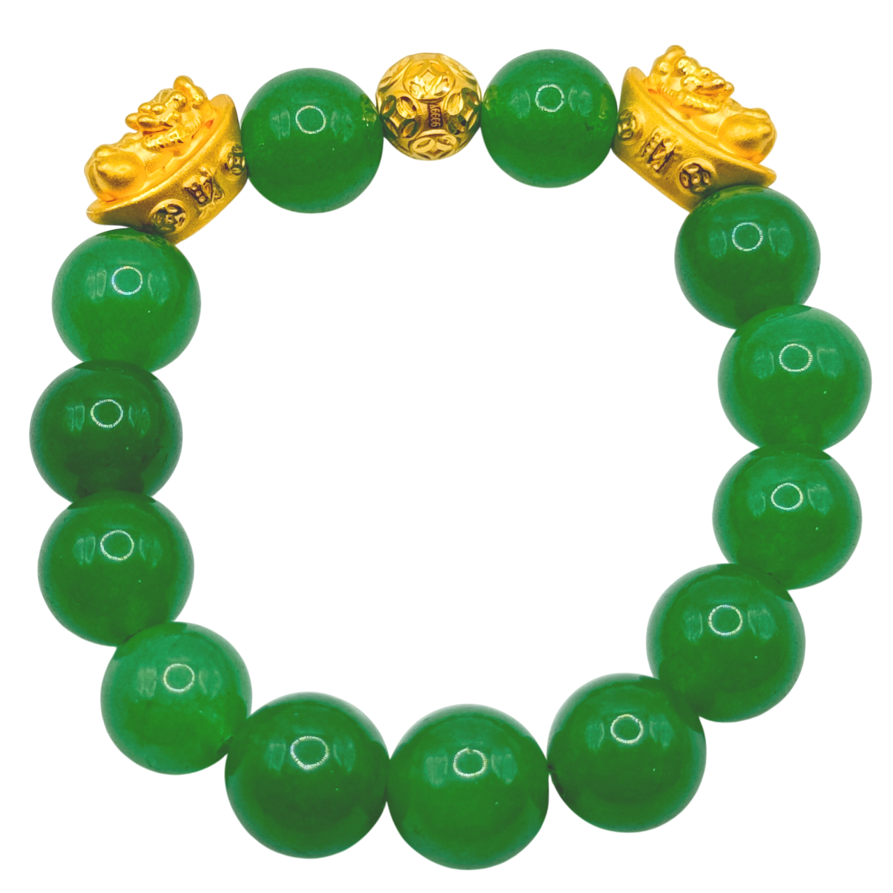 24K Yellow Gold Double Pi Xiu Ingot Jade Bead Bracelet