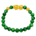 24K Yellow Gold Pi Xiu & Money Coin Ball Green Jade Bead Bracelet