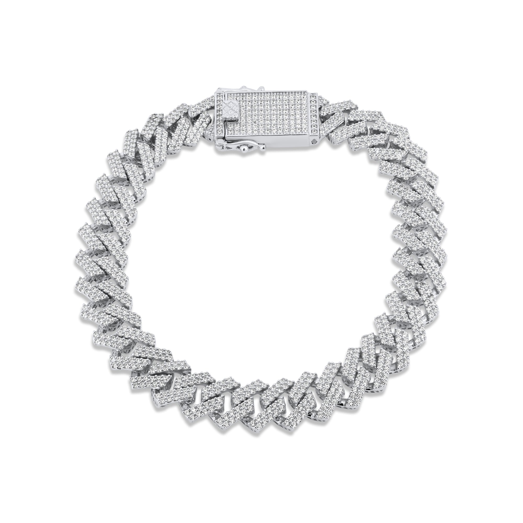 Rhodium Plated 925 Sterling Silver Moissanite Encrusted Miami Cuban Link 10.2mm Bracelet - MGMB00076