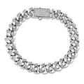 Rhodium Plated 925 Sterling Silver Cuban Clear CZ 11.3mm Bracelet - GMB00106