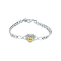 Rhodium Plated 925 Sterling Silver Diamond Cut Quincinera Heart Clear CZ Bracelet - GMB00114RG