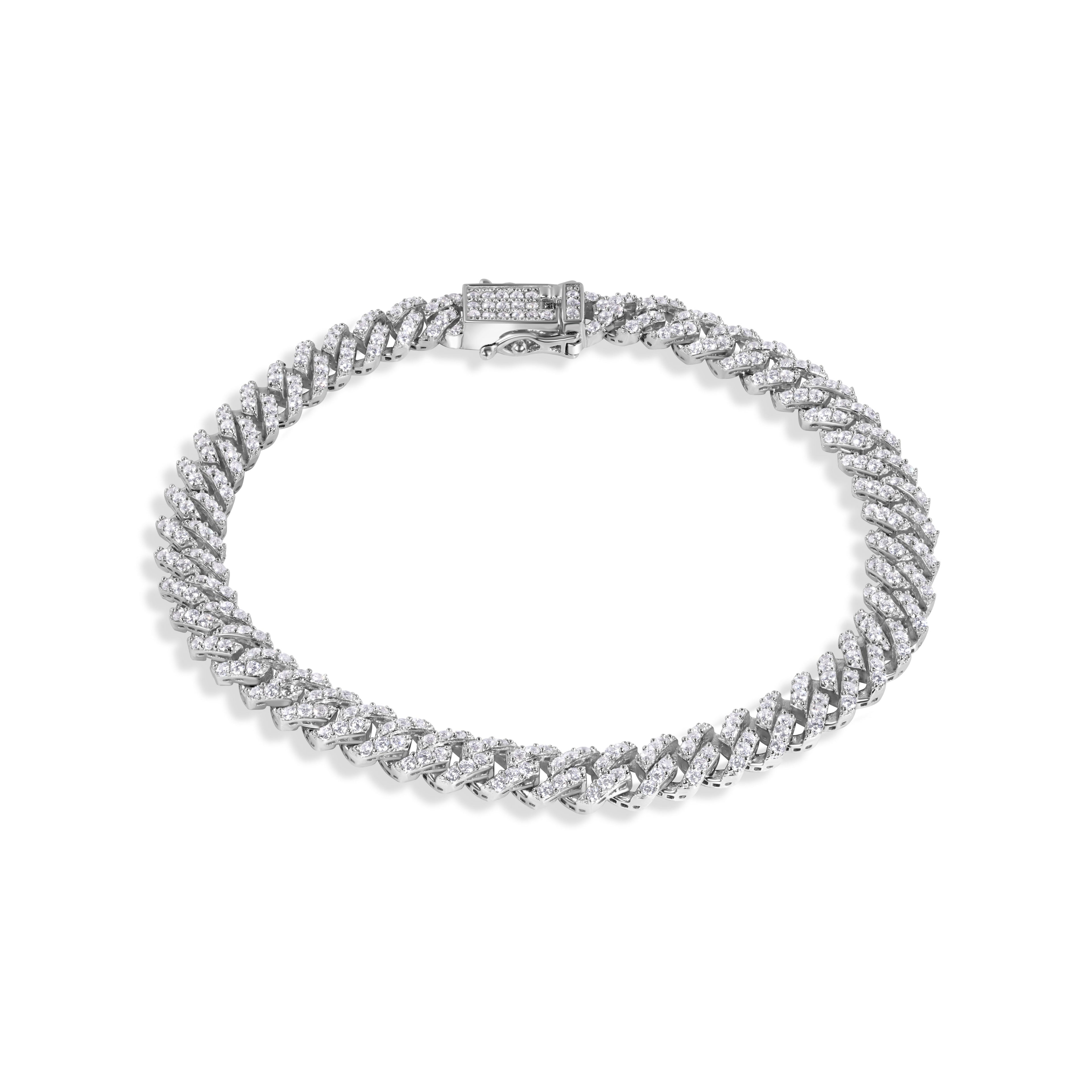 Rhodium Plated 925 Sterling Silver 6.6mm CZ Encrusted Monaco Bracelet - GMB00130