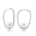 Rhodium Plated 925 Sterling Silver Pearl Hoop Earrings - GME00125