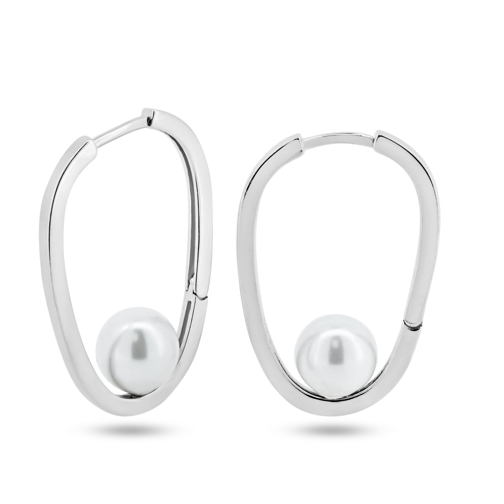 Rhodium Plated 925 Sterling Silver Pearl Hoop Earrings - GME00125