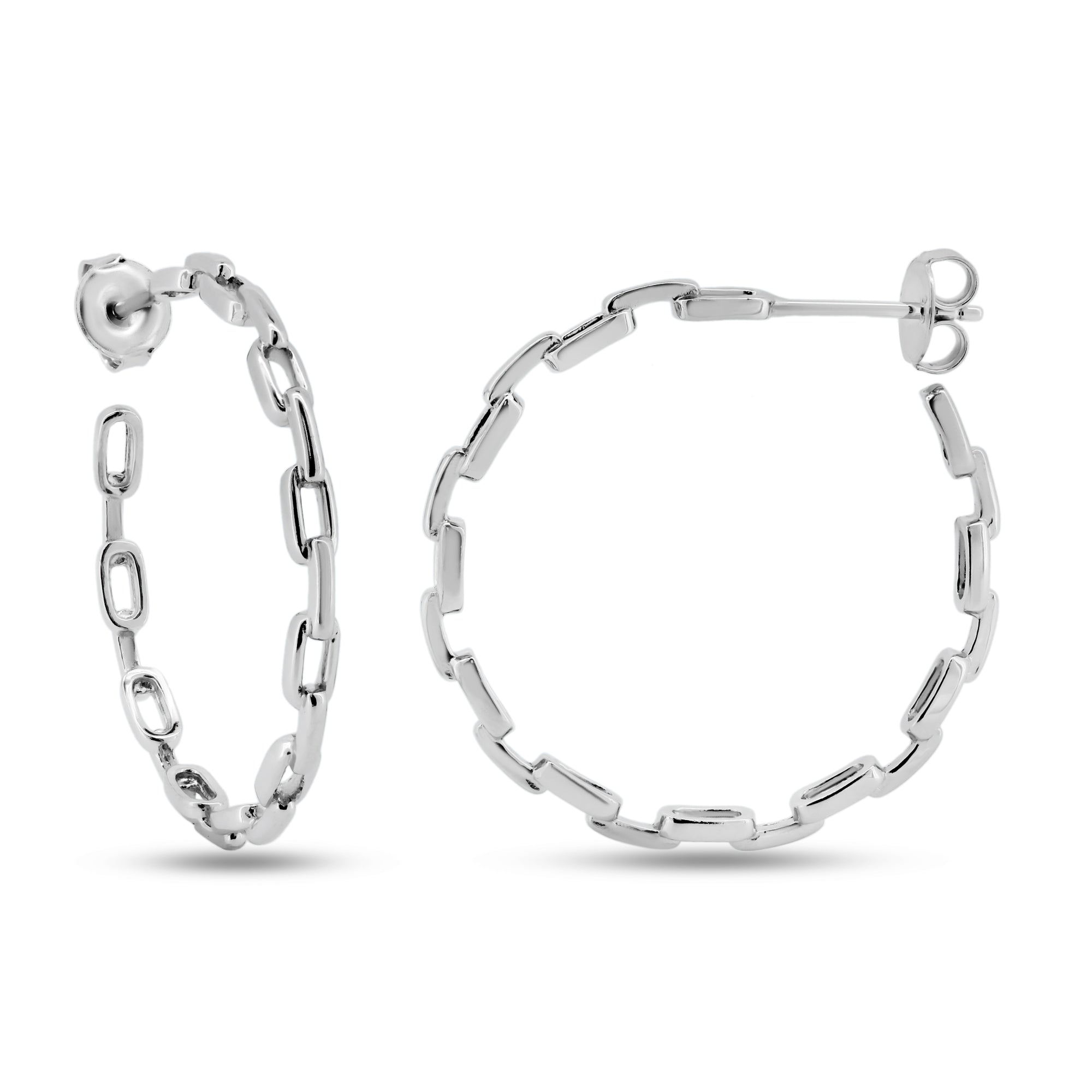 Rhodium Plated 925 Sterling Silver Link Design Semi Hoop Earrings - GME00127