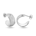 Rhodium Plated 925 Sterling Silver Dome Semi Hoop Earrings - GME00142