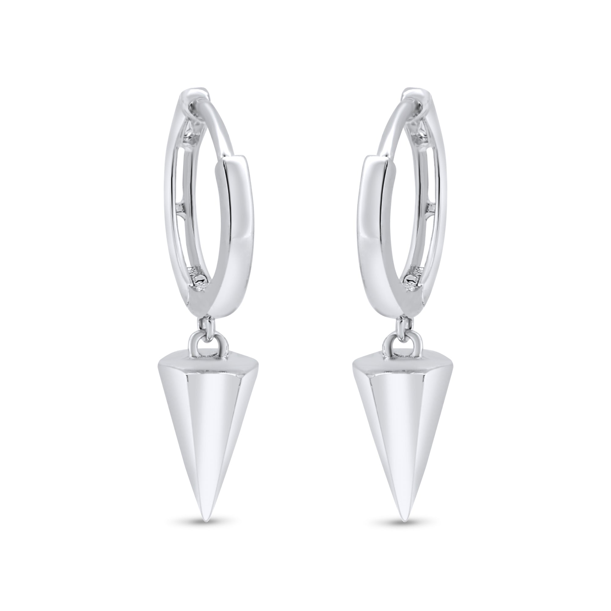 Rhodium Plated 925 Sterling Silver Punk Spikes 11mm Hoop Huggie Earrings - GME00145