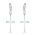 Rhodium Plated 925 Sterling Silver Dangling Cross 13.4mm Hoop Huggie Earrings - GME00146
