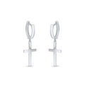 Rhodium Plated 925 Sterling Silver Cross 10mm Hoop Huggie Earrings - GME00147