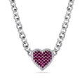 Rhodium Plated 925 Sterling Silver Heart Baguette Pink and Clear CZ Encrusted Miami Cuban Link 7mm Chain - GMN00215