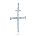 Rhodium Plated 925 Sterling Silver CZ Large Nail Cross Pendant - GMP00113