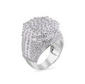 Rhodium Plated 925 Sterling Silver Statement Baguette Clear CZ Studded Octagon Top 20.4mm Ring - GMR00387