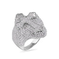 Rhodium Plated 925 Sterling Silver Cross Clear CZ Studded Top 30mm Ring - GMR00392