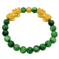 24K Yellow Gold Double Pi Xiu & Money Coin Ball Green Jade Bead Bracelet
