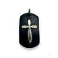 925 Sterling Silver Leather Framed Oxidized Cross Pendant - OXP00008