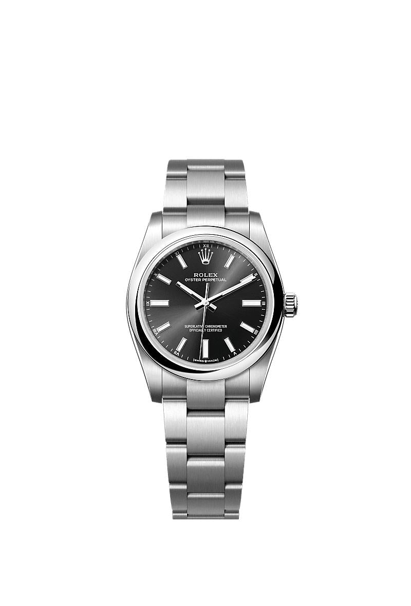 Rolex Stainless Steel Oyster Perpetual - 34mm - Bright black