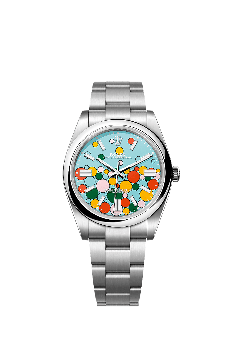 Rolex Stainless Steel Oyster Perpetual - 41mm - Turquoise blue, Celebration motif