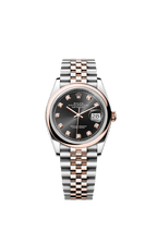 Rolex Two-Tone (RG/SS) Datejust - 36mm - Bright black Diamond Dial - Jubilee