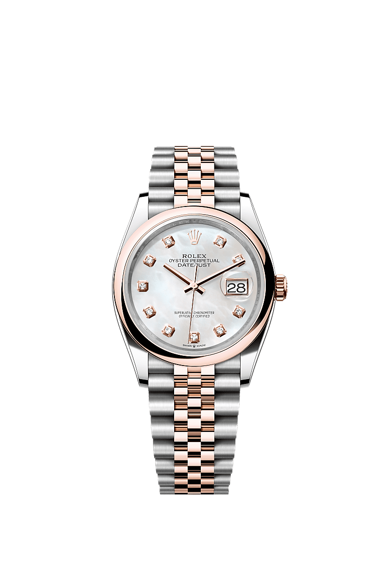 Rolex Two-Tone (RG/SS) Datejust - 36mm - White mother-of-pearl Diamond Dial - Jubilee