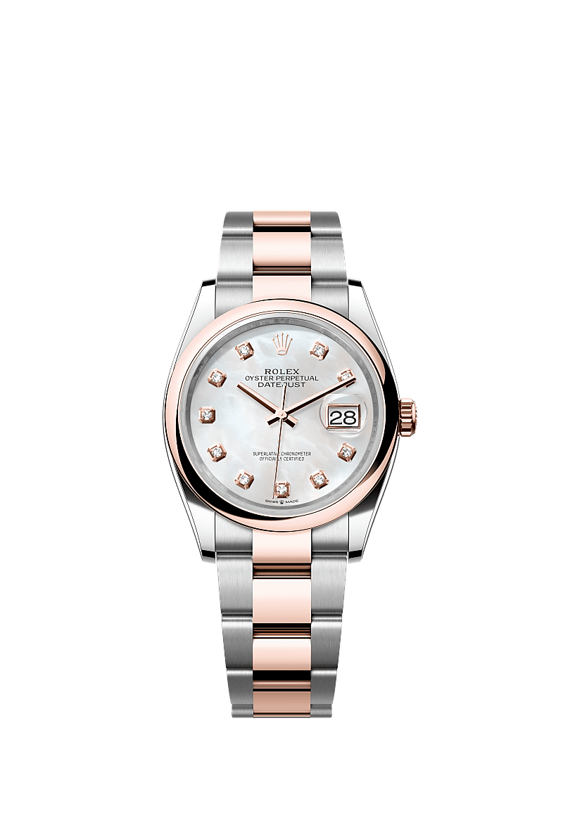 Rolex Two-Tone (RG/SS) Datejust - 36mm - White mother-of-pearl Diamond Dial - Oyster